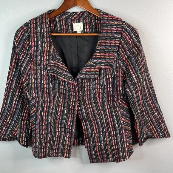 ISABELLE ELIE Multicoloured Tweed Blazer 3/4 Tulip Sleeve Single Breasted Size S - Picture 6 of 12